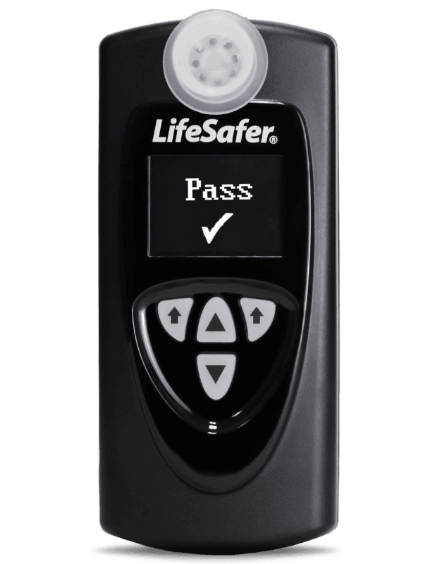 LifeSafer in car breathalyzer showing Pass reading